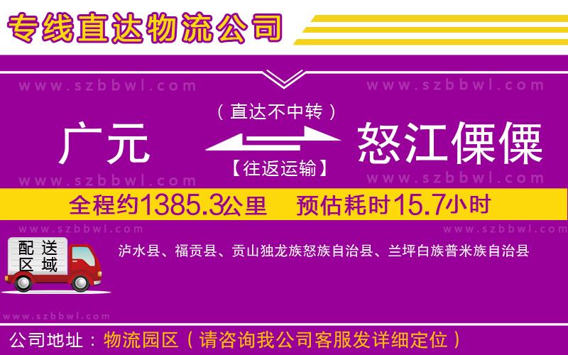 廣元到怒江傈僳族自治州物流公司