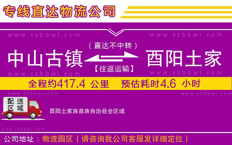 中山古鎮(zhèn)到酉陽土家族苗族自治縣物流專線